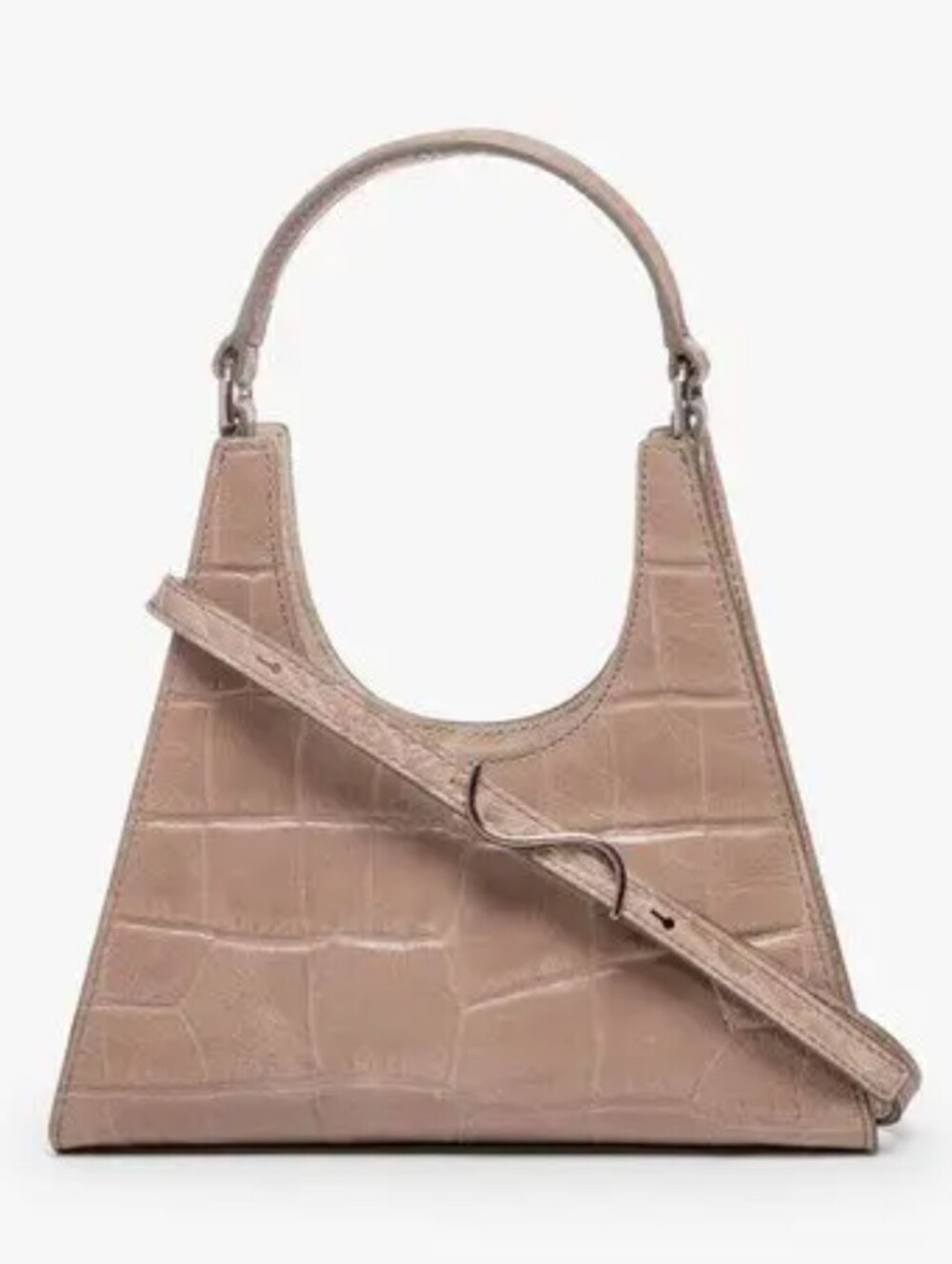 STAUD Crossbody Top Handle Leather Croc Taupe Triangular Satchel Dual Carry Tan